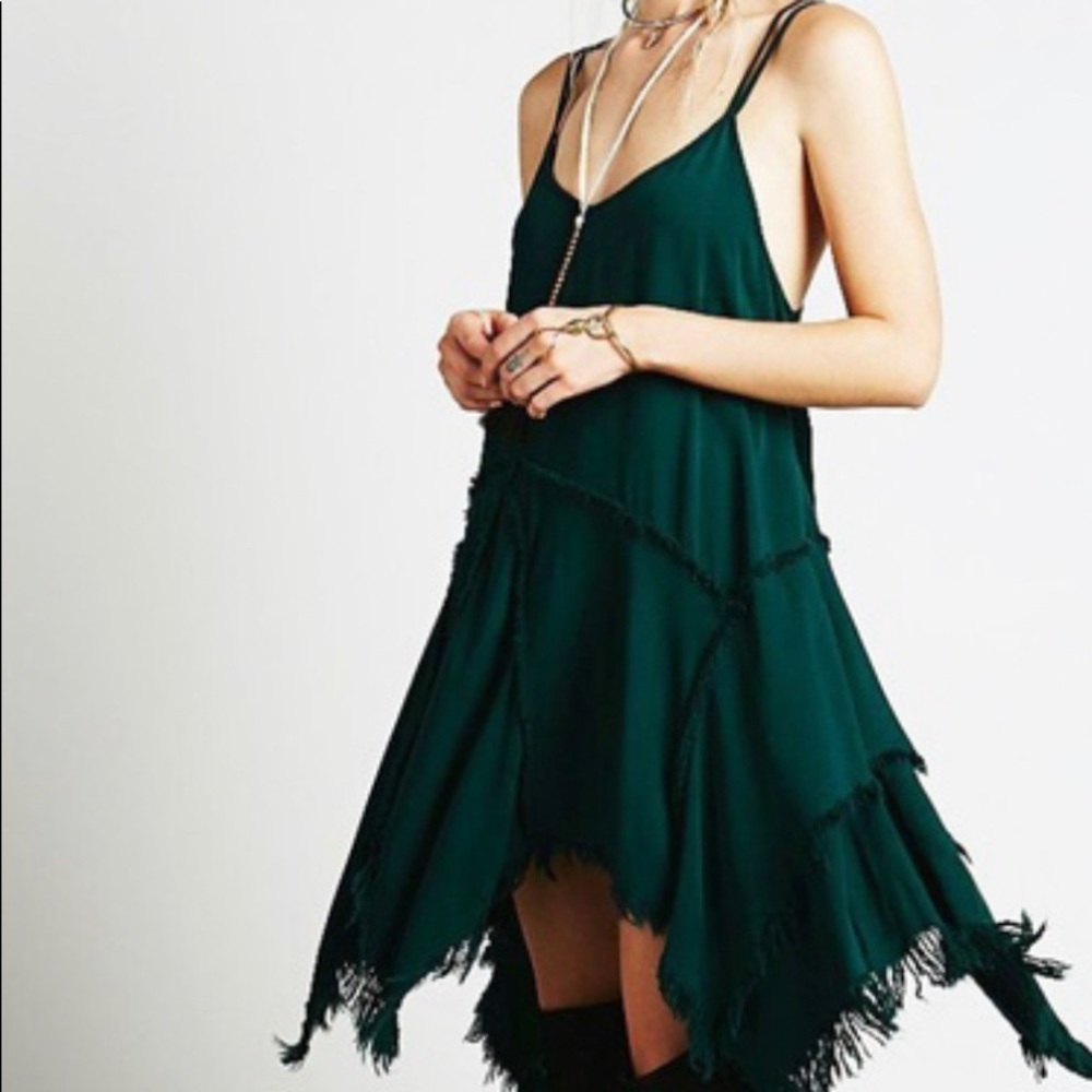 Free People Shredded Rayon Dress, Dk Green, Small